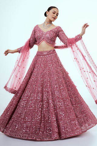 Pink Lehenga with Sequins and Bead Work
