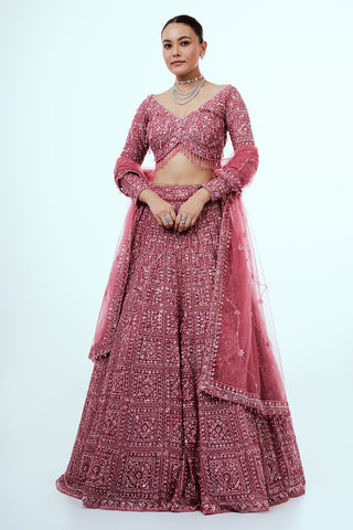 Pink Lehenga with Sequins and Bead Work