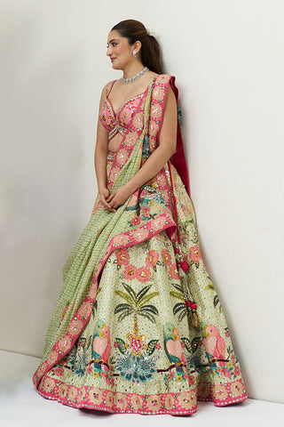 Pista Green Embellished Silk Bridesmaid Lehenga Set