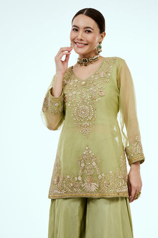 Pista Green Uppada Silk Co-ord Set with Zardosi Work