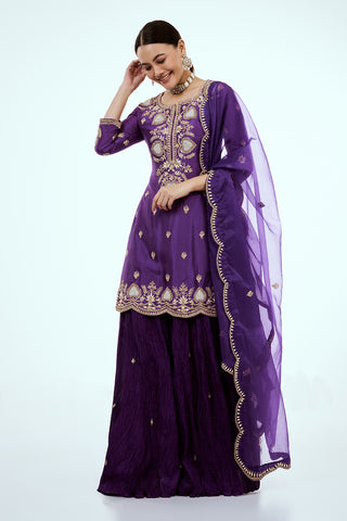 Purple Art Silk Suit Set with Gota Work