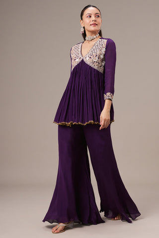 Purple Chinon Coord Set with Resham and Zardosi Work