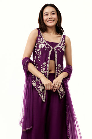 Purple Cotton Silk Palazzo Set with Cutdana and Moti Work