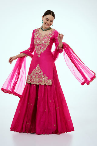 Rani Pink Art Silk Palazzo Set with Zardosi Work