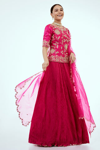 Rani Pink Art Silk Suit Set with Zardosi Work