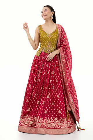 Rani Pink Brocade Lehenga with Resham and Sequin Work