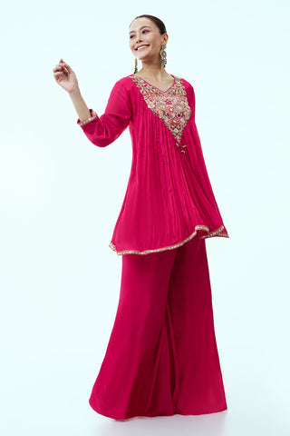 Rani Pink Chinon Palazzo Set with Zardosi Embroidery