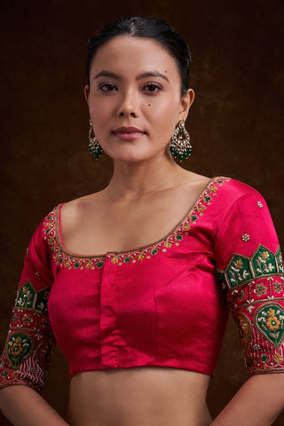 Rani Pink Silk Blouse with Ornate Sleeves