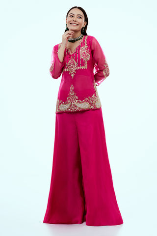 Rani Pink Uppada Silk Suit Set with Zardosi Work