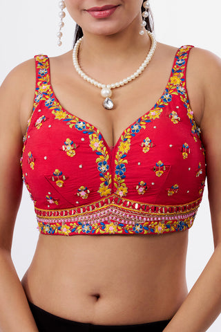 Rani Raw Silk Blouse with Floral Embroidery