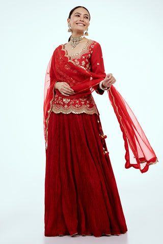 Red Art Silk Suit Set with Gota Work