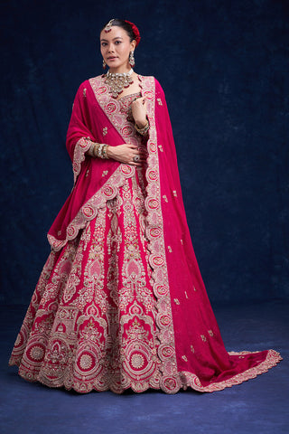 Red Raw Silk Bridal Lehenga with Regal Resham Work