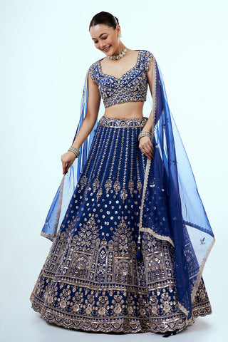 Royal Blue Crepe Lehenga with Beads  and Cutdana Work