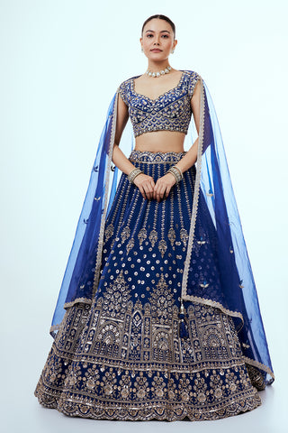 Royal Blue Crepe Lehenga with Beads  and Cutdana Work