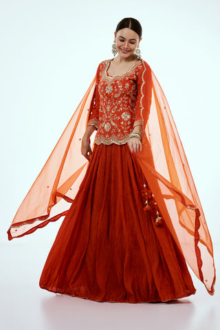 Rust Art Silk Suit Set with Zardosi Work
