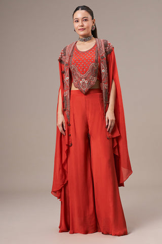 Rust Chinon Palazzo Suit with Sequin and Zari Work
