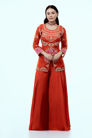 Rust Uppada Silk Suit Set with Gota Work