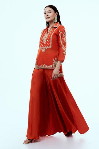 Rust Uppada Silk Suit Set with Zardosi and Gota Work