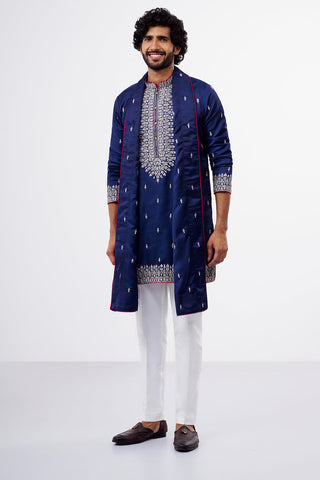 Sapphire Blue Embroidered Nokia Silk Men's Kurta Set