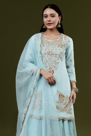 Sky Blue Art Silk Suit Set with Gota Work