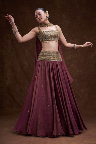 Wine Embellished Lehenga Set